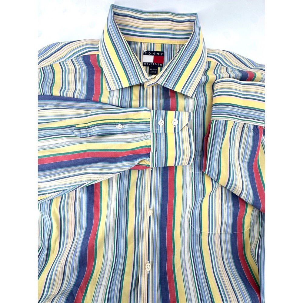 Y2K Tommy Hilfiger Mens XXL Striped Button Down Shirt Multicolor Cotton Preppy